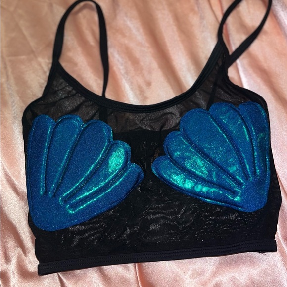 Black Mesh Mermaid Shell Rave Top Small - Picture 2 of 2